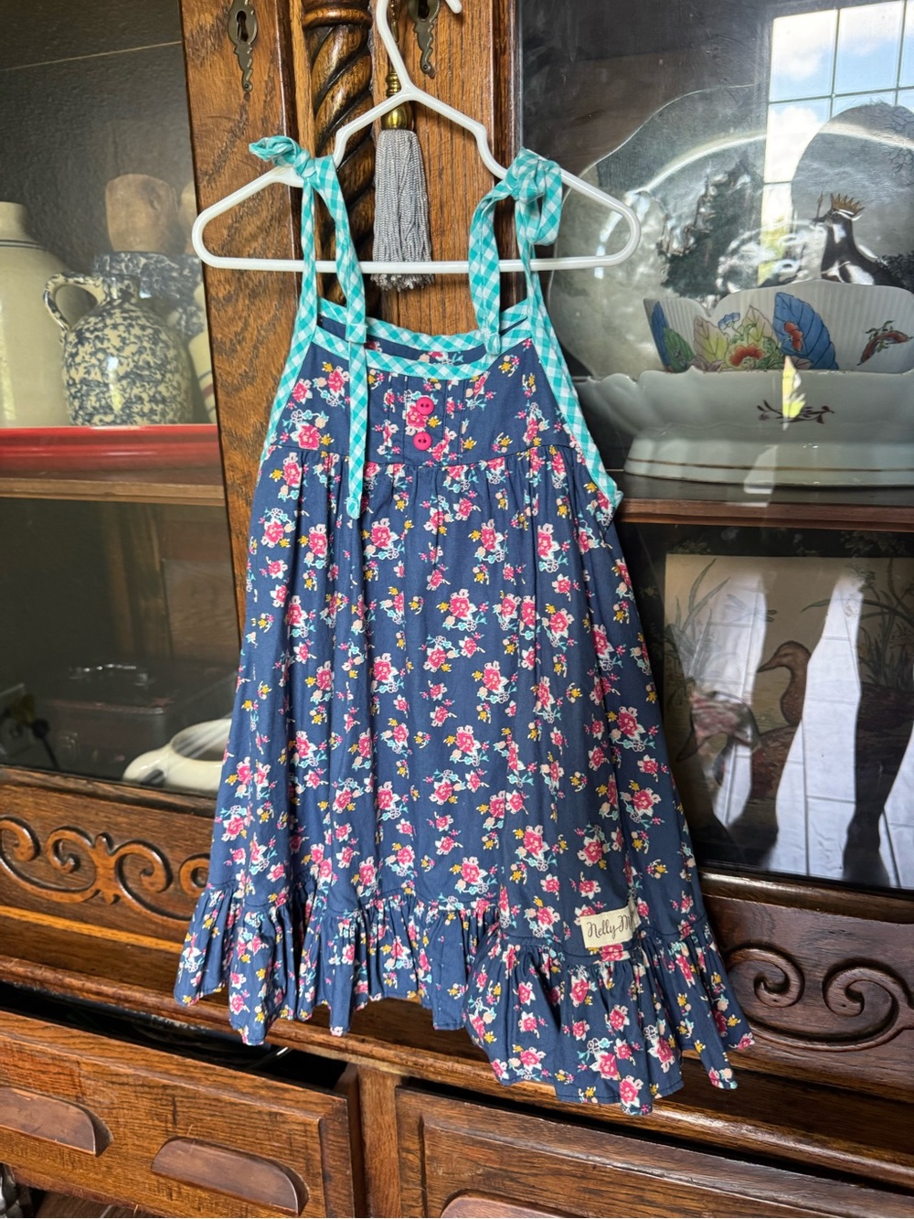 Nelly Madison Hannah Dress Girls 6  Blue Floral Ruffled Barely Worn